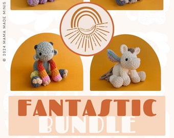 FANTASTIC Knotted Plushies Crochet Pattern BUNDLE - 4 Patterns (Dragon, Dino, Monster + Pegasus)