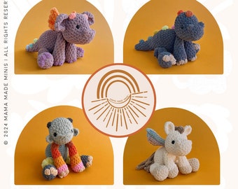 FANTASTIC Knotted Plushies Crochet Pattern BUNDLE - 4 Patterns (Dragon, Dino, Monster + Pegasus)