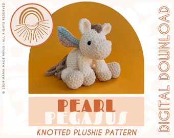 Pearl Pegasus Knotted Stuffed Plushie — Crochet Pony PATTERN (Low sew!)