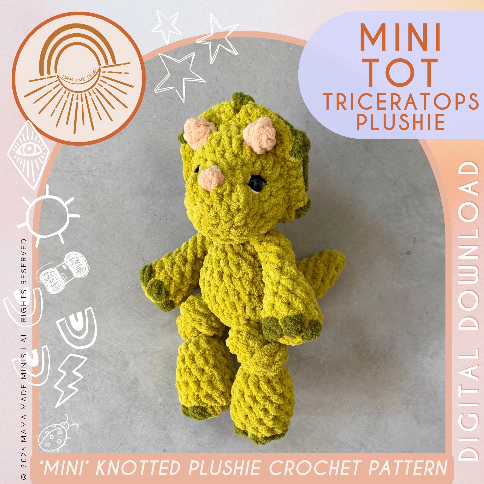 39 Triceratops Crochet Patterns for Dino Lovers, Nursery Decor, and Handmade Gifts 17 Mini Plushie Tot Triceratops Knotted Plushie