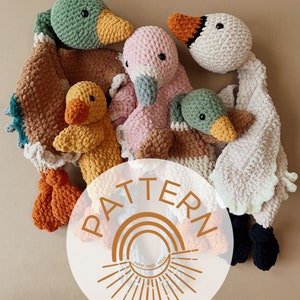 Big + Little Birdie Knotted Lovey — Crochet Bird PATTERN — Goose, Duck, Mallard and Flamingo