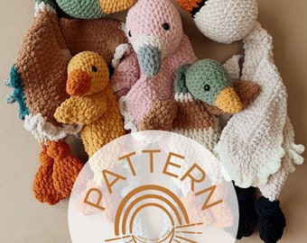 Big + Little Birdie Knotted Lovey — Crochet Bird PATTERN — Goose, Duck, Mallard and Flamingo