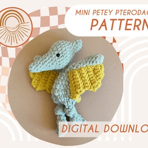 MINI Petey Pterodactyl Knotted Lovey — Crochet Dinosaur PATTERN