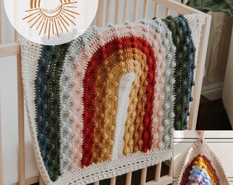 ORIGINAL Crochet RAINBOW BLANKET — Juni Bobble Rainbow Blanket + Lovey Pattern — 2 Patterns Included