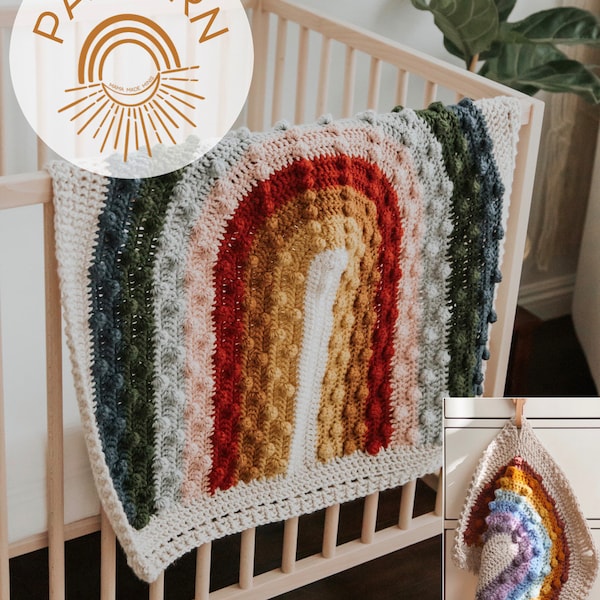 ORIGINAL Crochet RAINBOW BLANKET — Juni Bobble Rainbow Blanket + Lovey Pattern — 2 Patterns Included