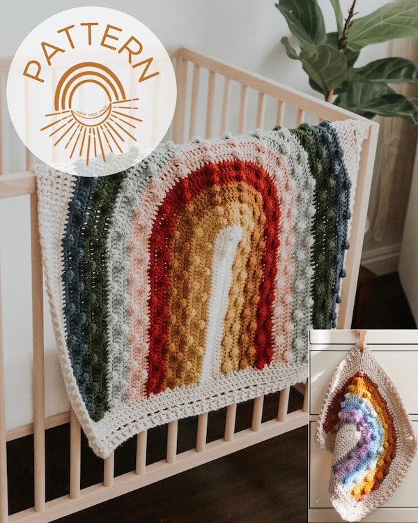 Crochet Pattern Rainbow Baby Blanket Pretty Popcorn Stitch Etsy Canada