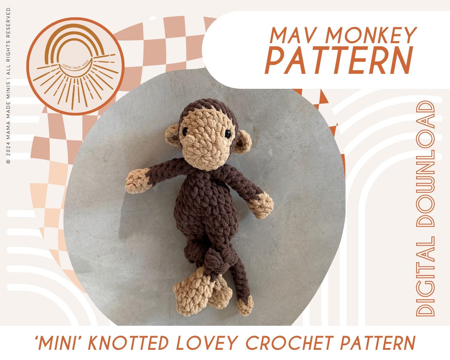 MINI Mav Monkey Knotted Lovey — Crochet Monkey PATTERN