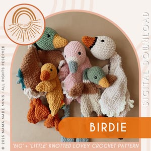 Big + Little Birdie Knotted Lovey — Häkelanleitung für Vögel — Gans, Ente, Stockente und Flamingo