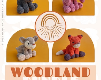WOODLAND Knotted Plushies Crochet Pattern BUNDLE - 4 Patterns (Bear, Rabbit, Fawn + Fox)