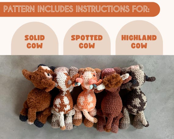 LITTLE Crosby Cow Knotted Stuffed Plushie — Crochet Cow PATTERN