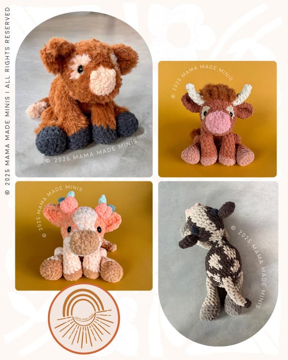 LITTLE Crosby Cow Knotted Stuffed Plushie — Crochet Cow PATTERN