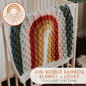 ORIGINAL Crochet RAINBOW BLANKET — Juni Bobble Rainbow Blanket + Lovey Pattern — 2 Patterns Included