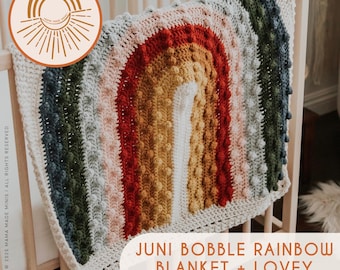 COBERTOR ARCO-ÍRIS DE CROCHÊ ORIGINAL — Cobertor Arco-Íris Juni com Bolinhas + Padrão de Amor — 2 Padrões Inclusos