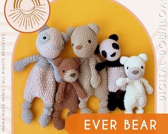 Big + Little Ever Bear Knotted Lovey — Crochet Bear PATTERN  — Teddy Bear, Polar Bear and Panda Bear