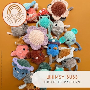 Whimsy Bubs — Crochet PATTERN — Low Sew / No Sew — 15 Patterns In One — Bee, Bird, Dinosaur, Frog and Mouse
