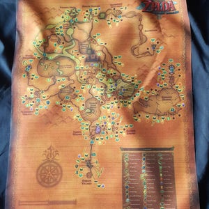 Legend Of Zelda Twilight Princess 21" x 15" Mappa del mondo di stoffa con posizioni degli oggetti