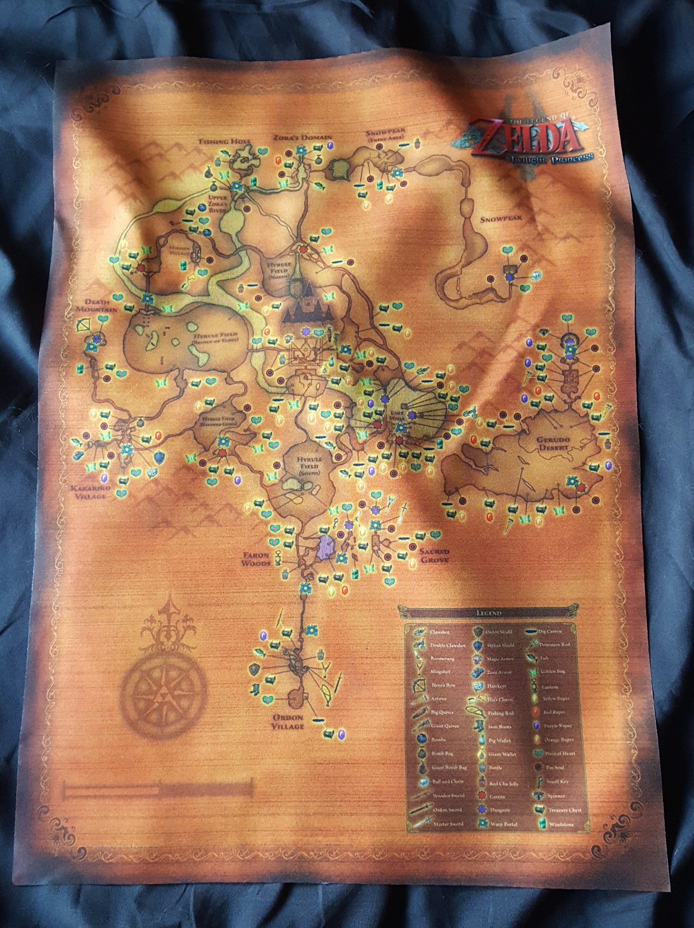 Legend of Zelda Twilight Princess 21 X 15 Cloth World Map With Item