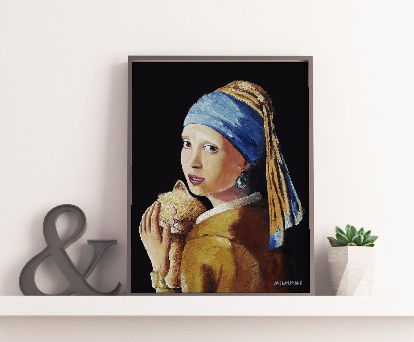 Girl with a pearl earring and a cat Instant Download 20% | Etsy