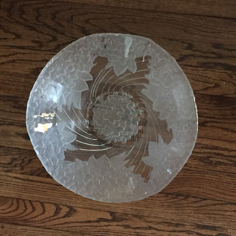 Frosted Glass Embossed Flower Salad Bowl Etsy