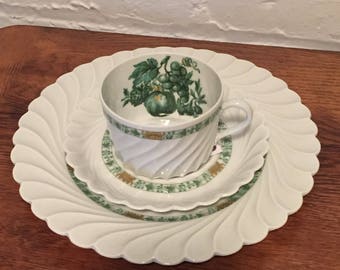 Haviland Limoges Calais Green and Gold Cup, Saucer, and Plate