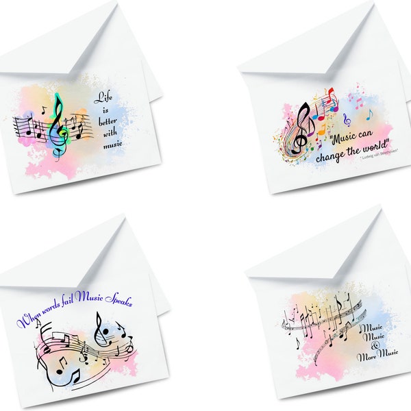 Musical note card set, Blank music greeting cards, Note card sets, Gift for music teachers, Music themed cards, stationary gift set
