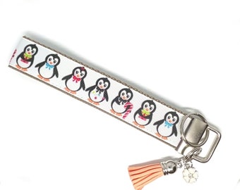 Penguin key wristlet, Penguin gift, wrist key chain, wristlet key fob, Gift for co-worker, gift for mom, gift for best friend, cute gifts