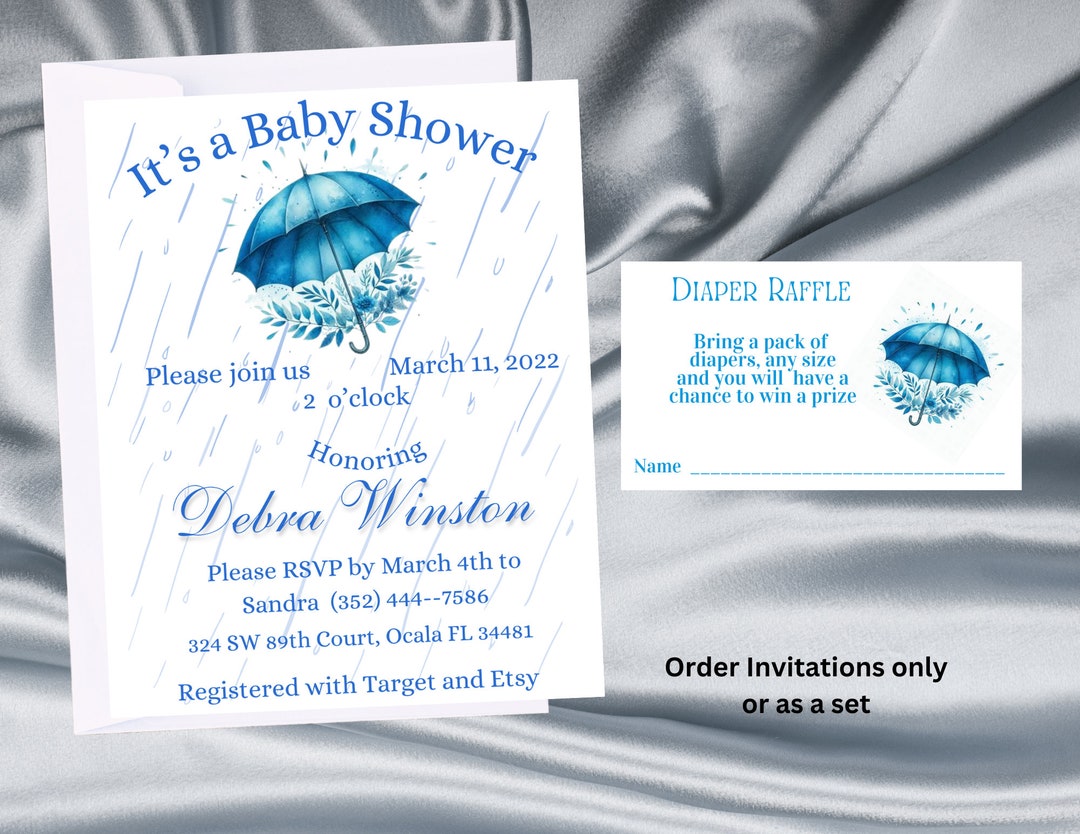 Umbrella Raffle Blue Umbrella Baby Shower Invitations With Diaper Raffle - Etsy