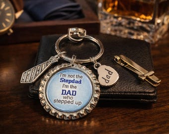 Stepdad Keychain: 'Dad Who Stepped Up' Charm, Birthday Gift - Father's Day gift for Stepdad
