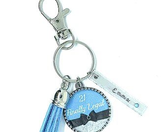 Personalized 21st Birthday gift for daughter,  Key chain for her, Birthstone Keyring,