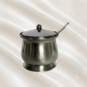 Vintage Oneida Stainless Steel Lidded Sugar Bowl with Spoon | Minimalist Condiment Server for Kitchen & Dining Table Decor
