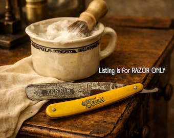 Vintage Fritz Bracht Tennis Straight Razor Solingen Germany Yellow Handle Antique Barber Shaving Collectible