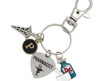 Personalized Pharmacist  gift, Gift for Pharmacy graduate,  Birthday gift for Pharmacist,  Initial key ring for Pharmacist, Rx Key ring