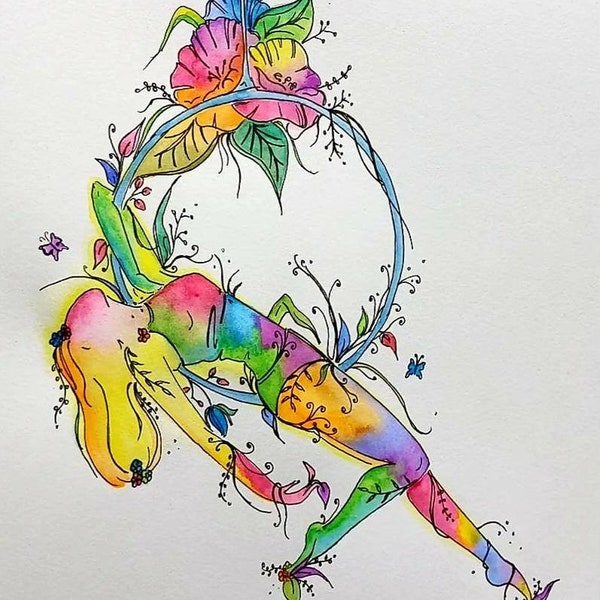 Lyra Hoop Watercolor and Ink Art Print