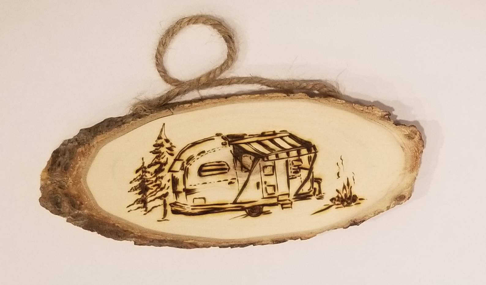 Handmade unique gift idea; natural wood wood burned VW van; surfer; van life; camper van