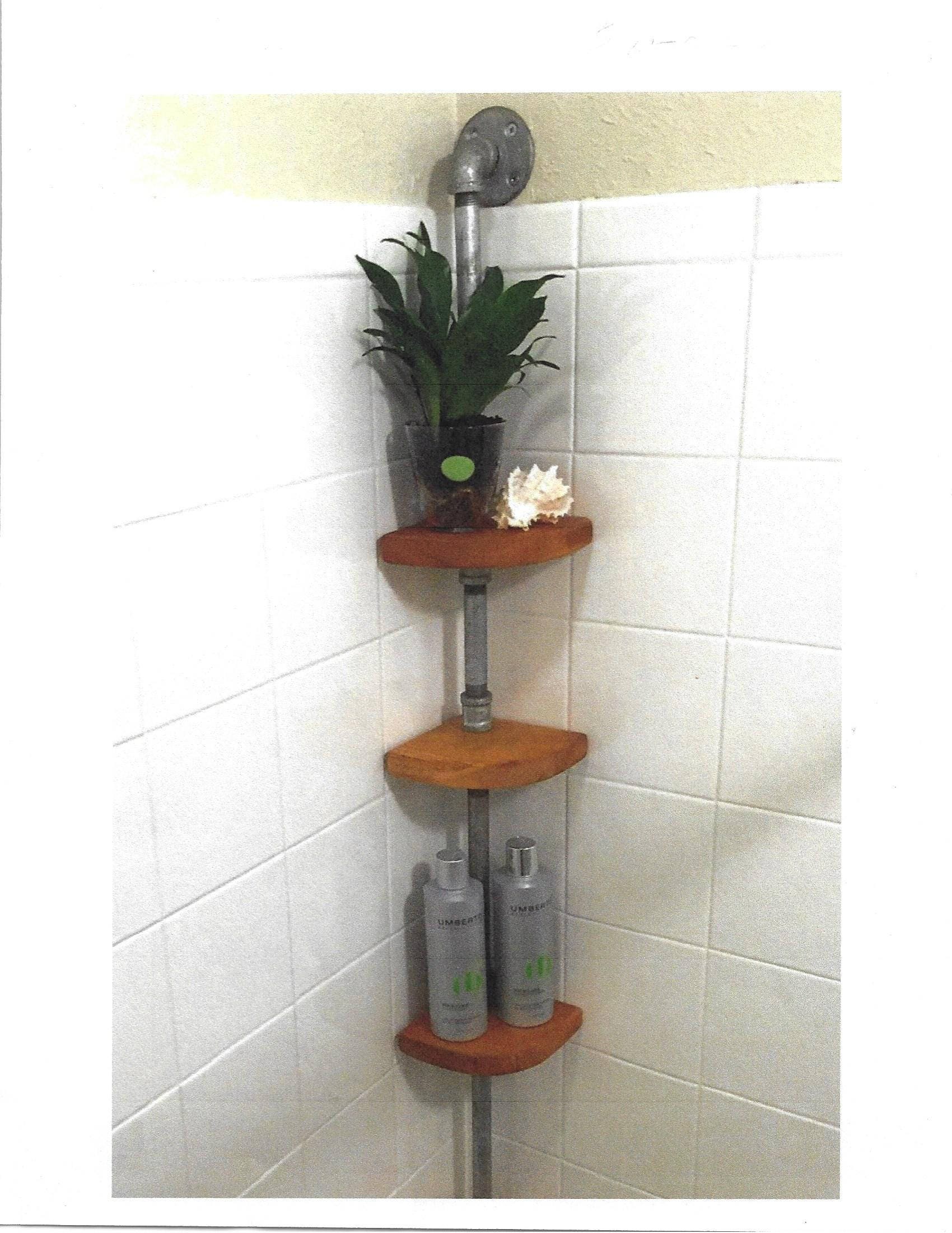 Utoplike Teak Shower Caddy Corner, 3 Tier Standing Shower Organizer Shelf  with Handle, Wood Bathroom Stand Up Caddy Basket for Shampoo, Rack for