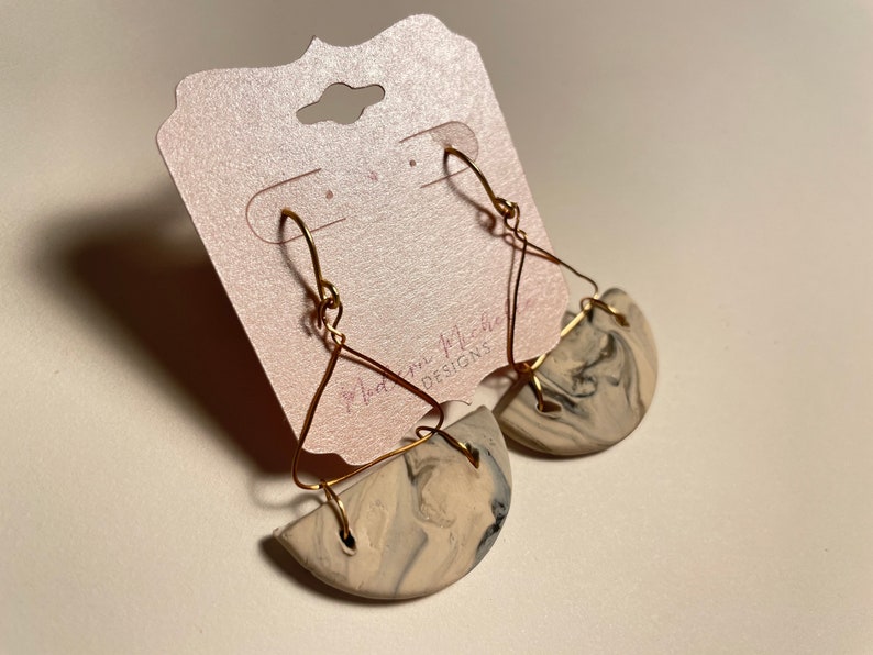 Gold Plated Hardware Handmade Polymer Clay Earring Marble Crescent