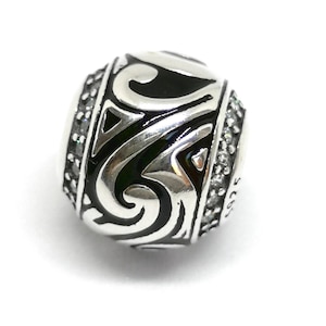 Daucina silver bead with clear cubic zirconia crystals, Tales of the Pacific Collection, Fijian silver jewelry, Polynesian silver jewellery