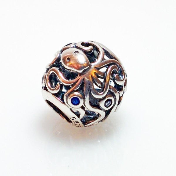 Dancing Octopus Bead, Sterling silver bead with spinel crystals, fits Pandora