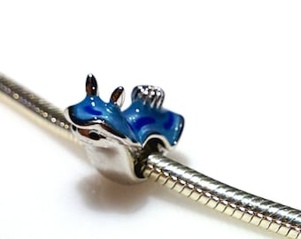 Silver nudibranch bead, blue nudi, silver nudibranch pendant,nudi charm, blue nudibranch, enameled nudi