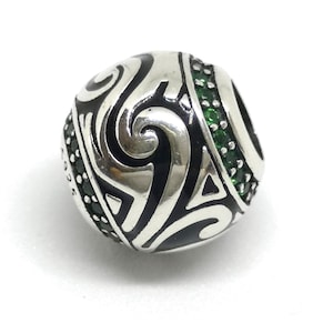 Daucina silver bead with emerald cubic zirconia crystals, Tales of the Pacific Collection, Fijian jewelry, Polynesian silver jewellery
