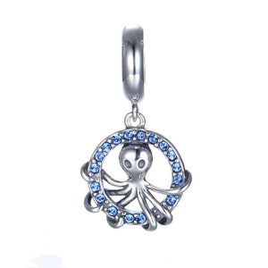 The Ring Of Octopus Charm, Sterling silver octopus charm with Swarovsky crystals, octopus pendant, fits Pandora
