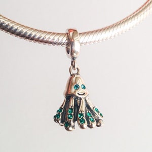 Merry Octopus Charm, Sterling silver octopus charm with Swarovsky crystals, silver octopus pendant, fits Pandora