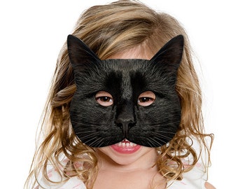 黒猫の印刷可能なマスク、猫、写真のようにリアルな猫のマスク、印刷