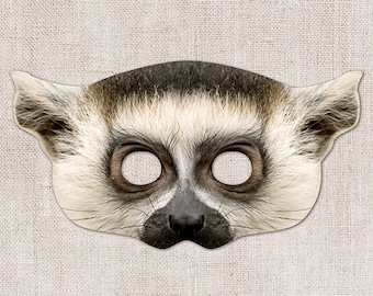 Lemur Printable Mask, Ring-Tailed Lemur, Photo-Real Lemur Mask, Halloween Mask, Printable Mask, Lemur Costume, King Julien, 2 Sizes