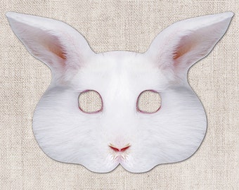 White Rabbit Printable Mask, Bunny, Rabbit, Easter, Basket Stuffer, Printable Easter Mask, Printable Mask, Animal Mask, 2 Sizes, Zoom Prop