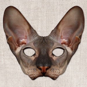 Peterbald Hairless Cat Printable Mask, Cat, Halloween Mask, Printable Mask, Cat Costume, Printable Animal Mask, 2 Sizes, Zoom Mask