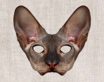 Peterbald Hairless Cat Printable Mask, Cat, Halloween Mask, Printable Mask, Cat Costume, Printable Animal Mask, 2 Sizes, Zoom Mask