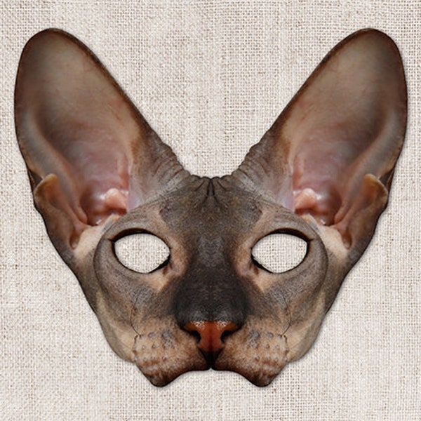 Peterbald Hairless Cat Printable Mask, Cat, Halloween Mask, Printable Mask, Cat Costume, Printable Animal Mask, 2 Sizes, Zoom Mask