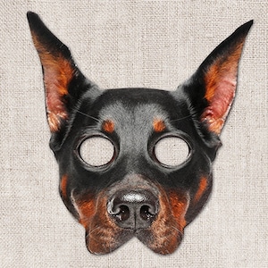Máscara para impressão Doberman, cachorro, máscara de cachorro foto-real, máscara de Halloween, máscara para impressão, fantasia de cachorro Doberman, 2 tamanhos
