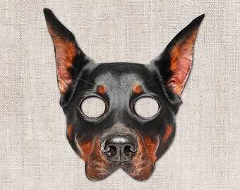 Doberman Printable Mask, Dog, Photo-Real Dog Mask, Halloween Mask, Printable Mask, Doberman Dog Costume, 2 Sizes